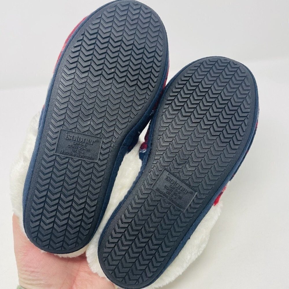 Isotoner Womens Size 5/6 Plaid Paige Hoodback Boxed Clog Slippers Blue $40 142 - Picture 5 of 9